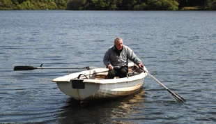 A rare sighting of Peter Kirman on the water.